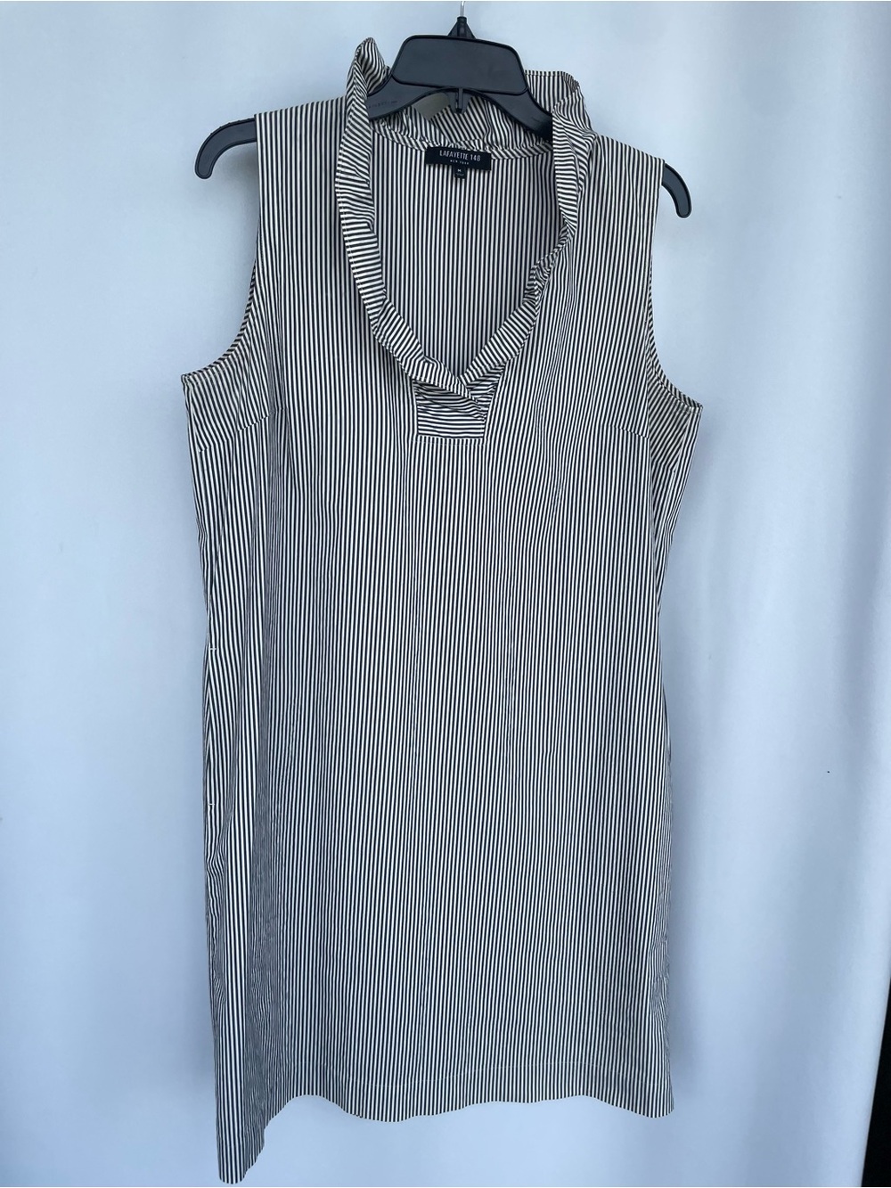 Lafayette 148 New York Black on and White Striped Sleeveless Dress - Picture 4 of 11